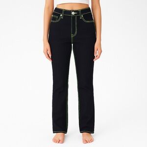 PacSun Black Neon Lime Green Stitching High Rise Mom Denim Jeans Women’s Size 26